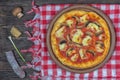 Pizza proscuitto funghi parmigiano chorizo onion