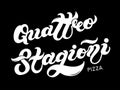 Pizza Quattro Stagioni. The name of the type of Pizza in Italian. Hand drawn lettering Royalty Free Stock Photo