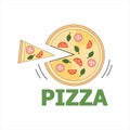 Pizza quickly delivering logo. Pizza in the form of a spinning wheel.