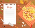 Pizza Recipe Blank Card or Sheet Template for Making Notes about Meal Preparation Vector Illustration