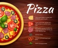 Pizza recipe vector background with ingredients