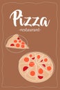 Pizza restaurant. Continuous one line Italian meal. Pizzeria delivery. Dinner menu banner. Contour drawing. Delicious