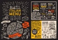 Pizza restaurant menu. Vector food flyer for bar and cafe. Design template with vintage hand-drawn illustrations on chalkboard. Royalty Free Stock Photo