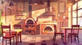 Pizza restaurant posters with Italian cafe interior, pizza, oven and scapula. Modern horizontal banners with cartoon Royalty Free Stock Photo