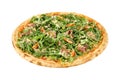 Pizza rucola or arugula with mozzarella cheese and salami isolated on white background Royalty Free Stock Photo