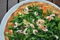 Pizza with Rucola and Shrimps Royalty Free Stock Photo