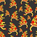 Pizza run pattern seamless. slice of pizza running background