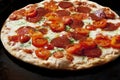 Pizza with Salami and Cherry Tomatoes Royalty Free Stock Photo