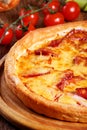 Pizza with salami, pastrami, ham and cheese Royalty Free Stock Photo