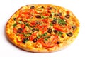 Pizza with salami, tomatoes, paprika and mushrooms Royalty Free Stock Photo