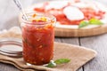 Pizza sauce in a jar selective focus Royalty Free Stock Photo