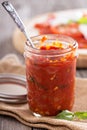 Pizza sauce in a jar selective focus Royalty Free Stock Photo