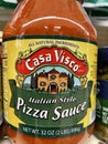 Pizza sauce kits on a retail store shelf Casa Visco in a jar Royalty Free Stock Photo