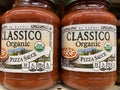 Pizza sauce kits on a retail store shelf Classico organic Royalty Free Stock Photo