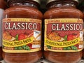 Pizza sauce kits on a retail store shelf Classico traditional Royalty Free Stock Photo