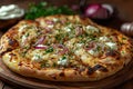 a pizza with sauerkraut and sour cream and onions on top. Generative AI
