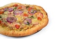 Pizza with sausage and cheese-filled thick outer ring Royalty Free Stock Photo