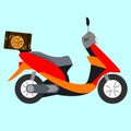 Pizza scooter vector. Concept of the fast pizza delivery service on scooter or motorbike.