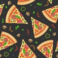 Pizza seamless pattern with slices
