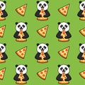 Pizza seamless pattern, texture, print, surface with panda. Italian food