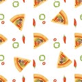 Pizza seamless pattern vector illustration piece slice pizzeria food menu snack on white background ingredient deliver Royalty Free Stock Photo
