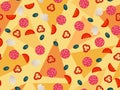 Pizza seamless pattern, vegetables ingredients. Italian cuisine.