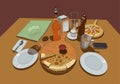 Pizza on a served table, vector color drawing