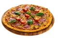 Pizza served on wooden plate Royalty Free Stock Photo