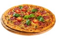 Pizza served on wooden plate Royalty Free Stock Photo