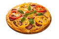 Pizza served on wooden plate Royalty Free Stock Photo