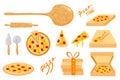 Pizza set of vector illustrations, pizza cooking, pizza making, Italian cuisine