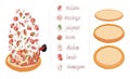 Italian pizza and ingredients. Construct your own pizza with different filling for a cafe or restaurant.