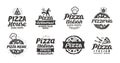 Pizza set logo, label, element. Pizzeria, restaurant, food icons. Vector illustration