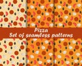 Pizza. Set of seamless patterns. Ingredients for pizza. The pattern for wallpaper, bed linen, tiles, fabrics, backgrounds. Royalty Free Stock Photo