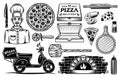 Pizza set of vector graphic objects or elements