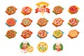 Pizza sett, popular varieties of pizzas vector Illustrations on a white background Royalty Free Stock Photo