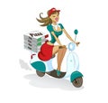 Pizza. Sexual girl. Scooter. Delivery