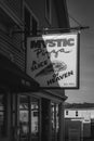 Pizza shop sign in downtown Mystic, Connecticut