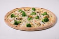 Pizza with shrimp, mussels and broccoli isolated Royalty Free Stock Photo