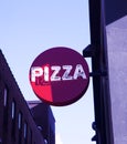 Pizza sign outside a pizza restaurant