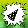 Pizza simple sign. Black Icon on white popart Splash at green background with white spots. Illustration