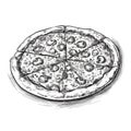 Pizza Sketch, Hand Drawn Pizza Slices, Traditional Pizzeria Engraving Imitation, Sketched Bakery Fast Food