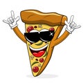Pizza slice cartoon funny sunglasses rock isolated