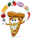 Pizza slice cartoon juggler toppings funny isolated