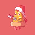 Pizza Slice character dressed as Santa vector illustration.