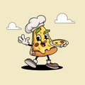 Pizza Slice Funny Cartoon Retro Pizza Character as Pizza Chef. Best for Pizzeria designs.