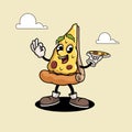 Pizza Slice Funny Cartoon Retro Pizza Character. Best for Pizzeria designs.