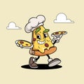 Pizza Slice Funny Cartoon Retro Pizza Character walking. Best for Pizzeria designs.