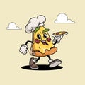 Pizza Slice Funny Cartoon Retro Pizza Character walking. Best for Pizzeria designs.