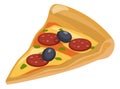 Pizza slice icon. Italian classic pepperoni in cartoon style